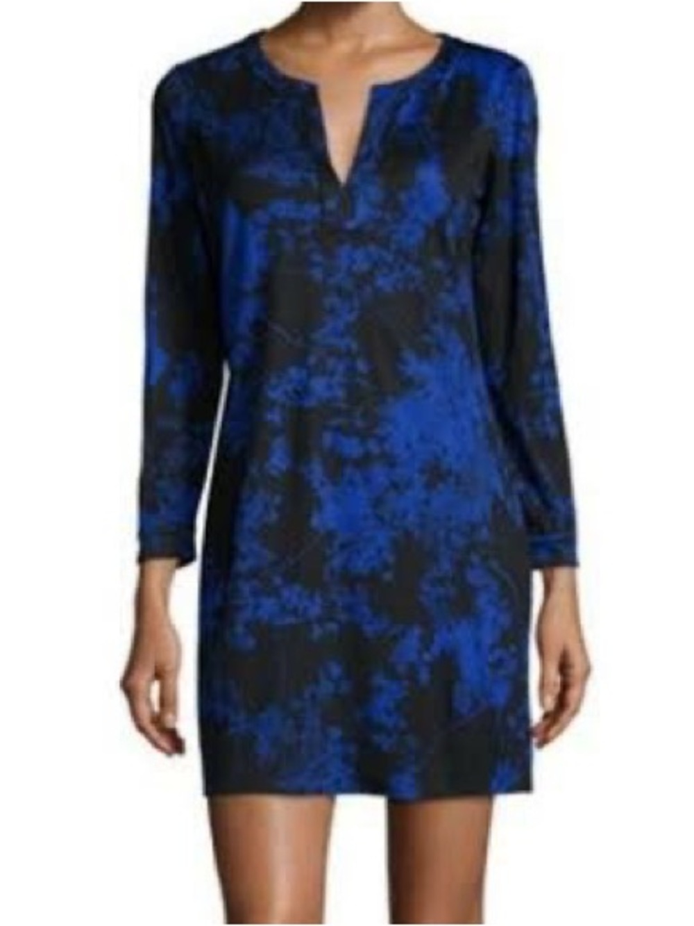 Diane Von Furstenberg Raye Blue and Black silk Notch-Neck Mini Dress